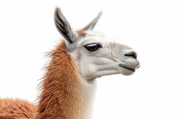 Obraz premium Mystic portrait of Llama, copy space on right side, Anger, Menacing, Headshot, Close-up View Isolated on white background