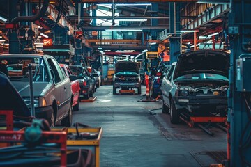 Fototapeta premium Car repair and maintenance services in the garage