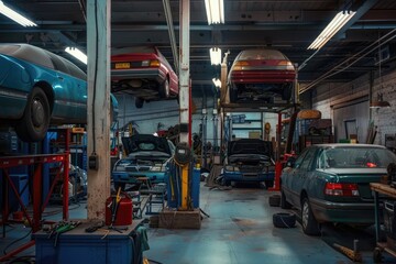 Naklejka premium Car repair and maintenance services in the garage