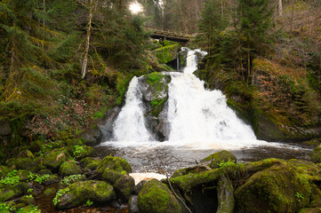Triberg waterfall in the Black Forest, highest fall in Germany, Gutach river plunges over seven...