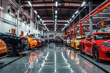 Fototapeta premium Car repair and maintenance services in the garage