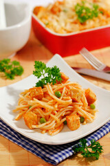 Spaghetti with tempeh.