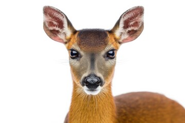 Fototapeta premium Mystic portrait of Muntjac, copy space on right side, Anger, Menacing, Headshot, Close-up View Isolated on white background