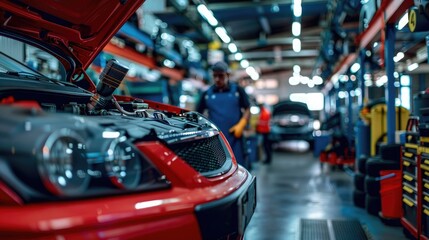Fototapeta premium Car repair and maintenance services in the garage