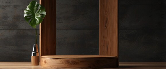 wood podium for display product. Background for cosmetic product branding, identity and packaging inspiration