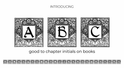 Ornamental chapter font typeface. Vector illustration