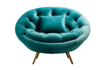 Serene Seating: A Blue Chair and Pillow Duo on a White or Clear Surface PNG Transparent Background..