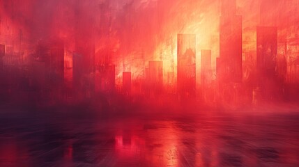 Fototapeta premium Futuristic Corporate Setting on Vibrant Red Abstract Background with Minimalist Stage Design, Subtle Tech Influences, in Hyper-Realistic Digital Painting Style