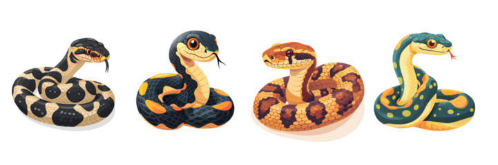 Collection of snake in flat style isolated on transparent background. Generated ai