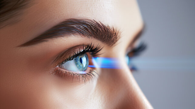 Female eye with laser vision correction, ophthalmology.