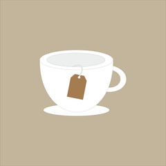Glass cup with tea bag vector illustration. Breakfast drink