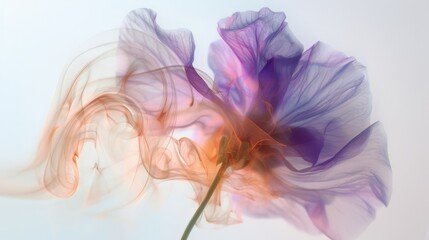 Translucent flower with swirling colors in background, abstract art concept