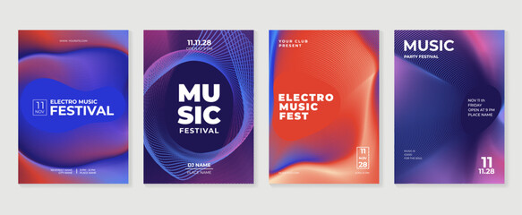 Music poster design background vector set. Electro Sound Cover template with vibrant perspective 3d geometric prism shape. Ideal design for social media, flyer, party, music festival, club.