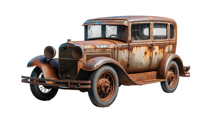 old rusty car isolated on the transparent background.