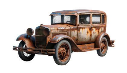 old rusty car isolated on the transparent background.