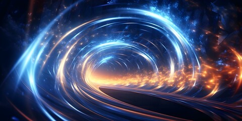 3D render of a dynamic hyperspace tunnel with glowing energy and stars. Concept 3D Rendering, Hyperspace Tunnel, Glowing Energy, Stars