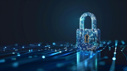 Padlock symbol secured over a digital binary code background, representing cybersecurity