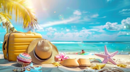 Obraz premium Summer holidays. Beach background Illustration generated by ai