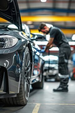 Close-up of a car repair service technician in a car repair station