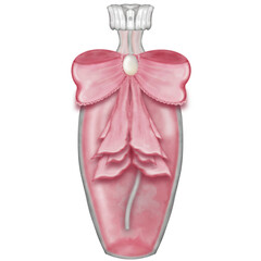 Perfume bottle luxury glass or crystal perfume bottle with ribbon pink color decorated with pearls,hand drawn.