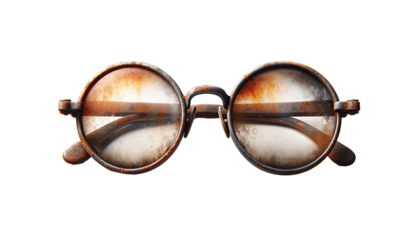 old rusty vintage glasses isolated on the transparent background.