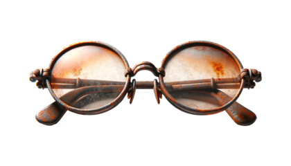 old rusty vintage glasses isolated on the transparent background.