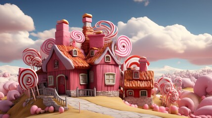 Chocolate and candy fantasy world in dreamland sugar paradise of confectionery delights