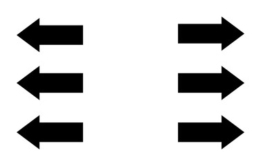 Six arrows in a line isolated on white background. Arrows with heads on both sides. Vector eps.
