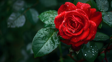 
A vibrant rose adorned with lush leaves gracefully rose to prominence.