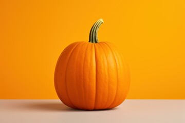 Perfect orange pumpkin centered against an orange backdrop, ideal for autumn themes