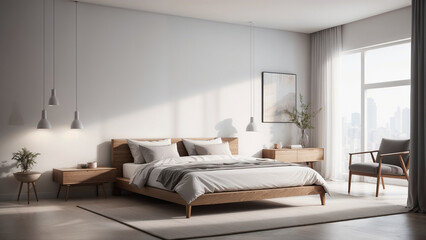 Spacious bedroom in light colors