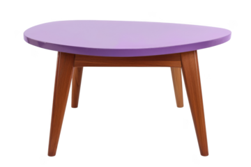A purple table with wooden legs