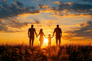 Fototapeta premium Sunset Family Portrait: Parents with Son and Daughter