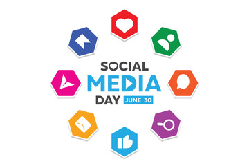 Social Media Day. People icon, message, chat, heart and more. Perfect for cards, banners, posters, social media and more. White background.