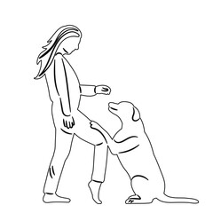 woman with dog cigarette sketch vector