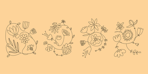 Naklejka premium Set of flower concepts. Natural illustrations in doodle style.