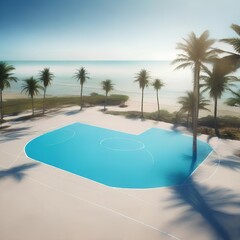 Abandoned basketball court by a beach