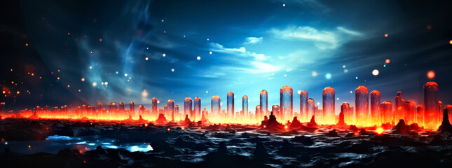 Futuristic Alien Landscape with Glowing Structures and Vibrant Sky