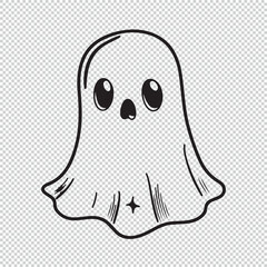 Cute ghost logo icon, black vector illustration on transparent background