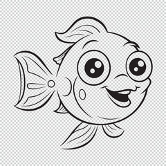 Cute simple fish icon design, black vector illustration on transparent background
