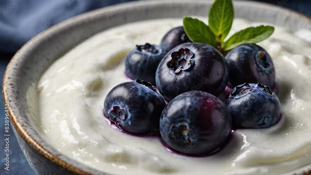 Wall mural Delicious yogurt with blueberry texture