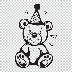 Cute simple teddy bear design, black vector illustration on transparent background
