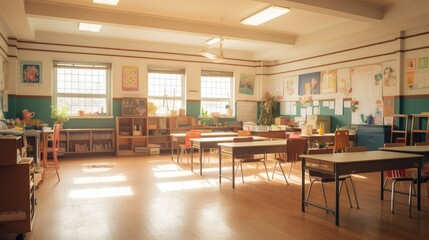 A Blurry image of elementary school classroom