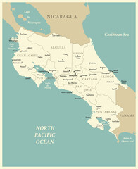 Obraz premium Costa Rica - detailed map with administrative divisions and capitals of countries. Vector illustration