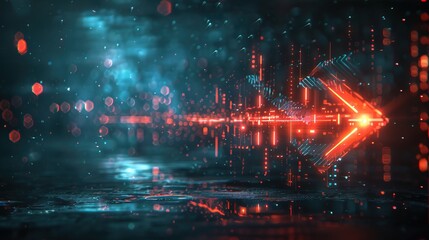 Fototapeta premium Technological arrows in a dark backdrop a glowing arrow indicating a side 