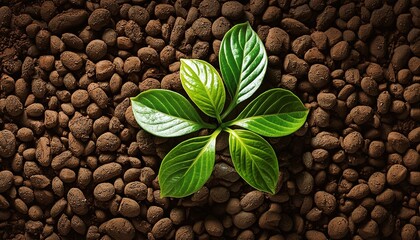 Obraz premium Top View of Seedling in Fertile Soil: A Symbol of Environmental Awareness and Sustainability