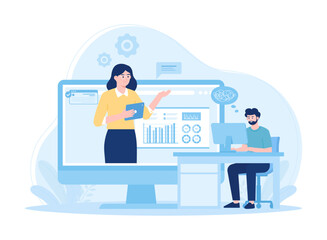 Customer service and online services website analysts concept flat illustration