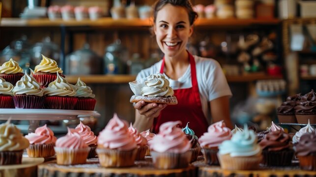 The woman holding cupcake - Powered by Adobe