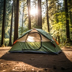 Camping in the woods.