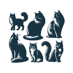 set of cats silhouettes